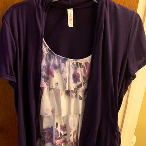 Purple Ruffled Top with Attached Cardigan